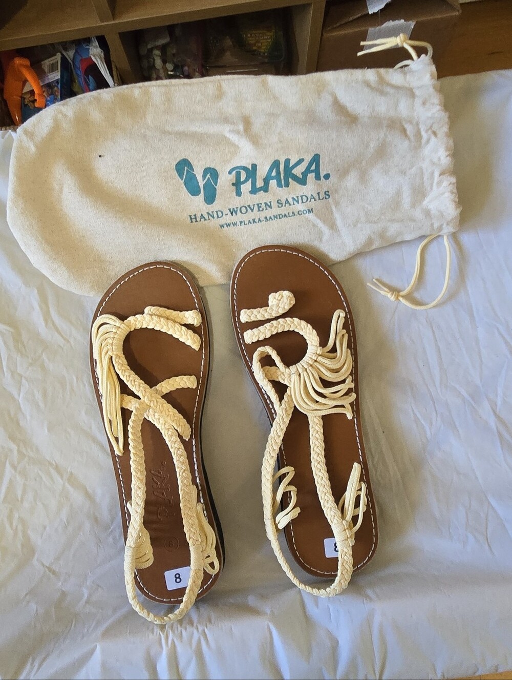Plaka Hand-Woven Braided Sandals in Light Yellow - Women's